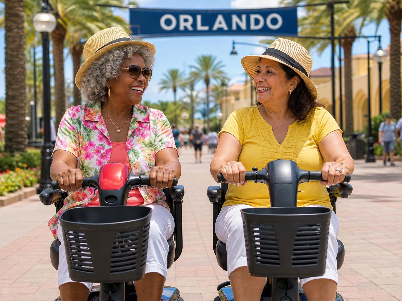 Seniors riding mobility scooters in Orlando
